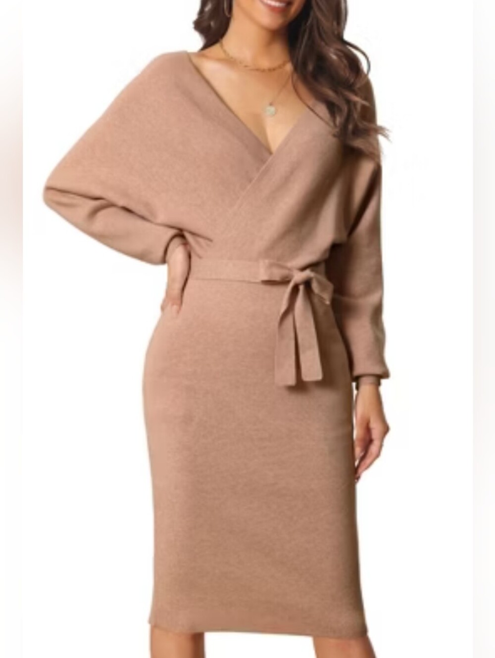 Forever 21+ 3X Taupe Wrap Sweater Dress Belted Dolman Sleeve Midi